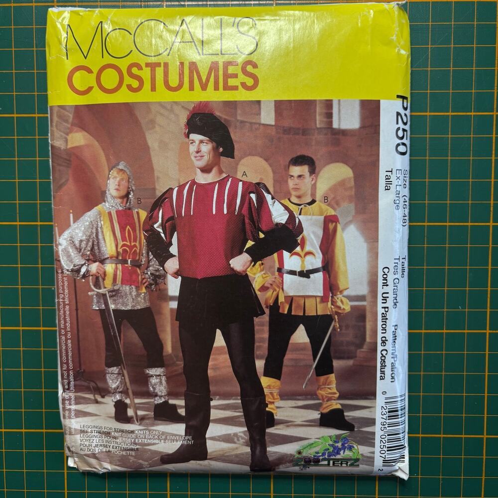 McCall's Costume P250 Men's XL 46-48 Medieval Hood Tunic Shirt Hat UC 2001